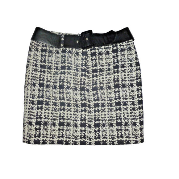 INC Tweed Mini Skirt Chunky Belt Full Lining Plaid 30x17" sz 8 - Picture 1 of 4